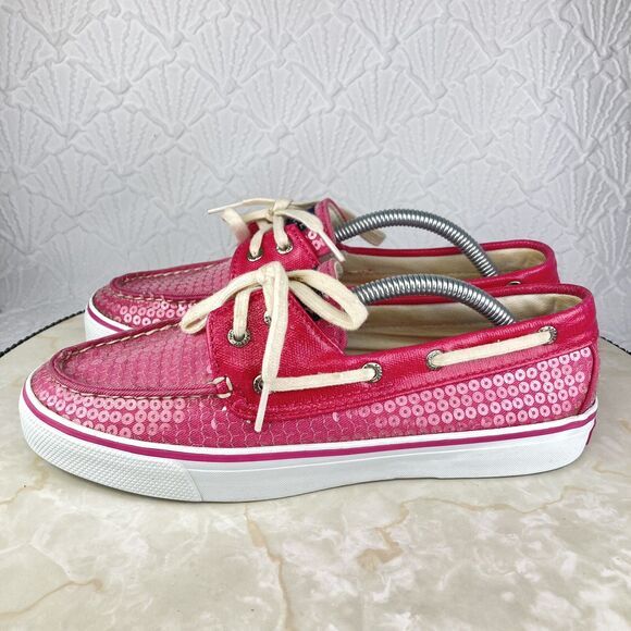 Sperry Shoes Womens 7 Pink Sequin Biscayne Classic Driving Slip On Boat Loafers - Picture 6 of 12